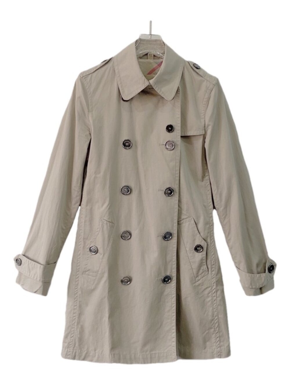 H32453 Burberry light khaki cotton lapel belted windbreaker jacket 38 M size